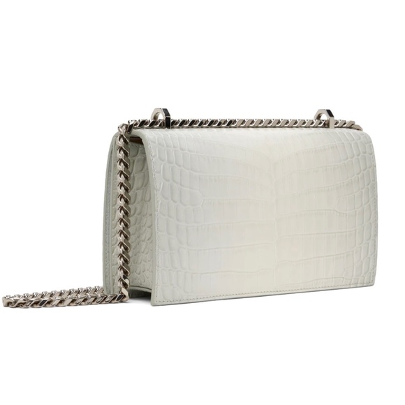 Alexander Mcqueen Ivory Grey Croc Embossed Shoulder Bag New With Tags - Picture 11 of 16